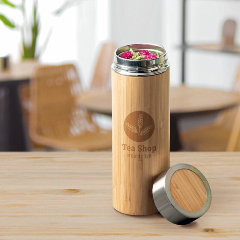 Sticla termica personalizata din bambus Naturel Sticla termica personalizata din bambus Naturel